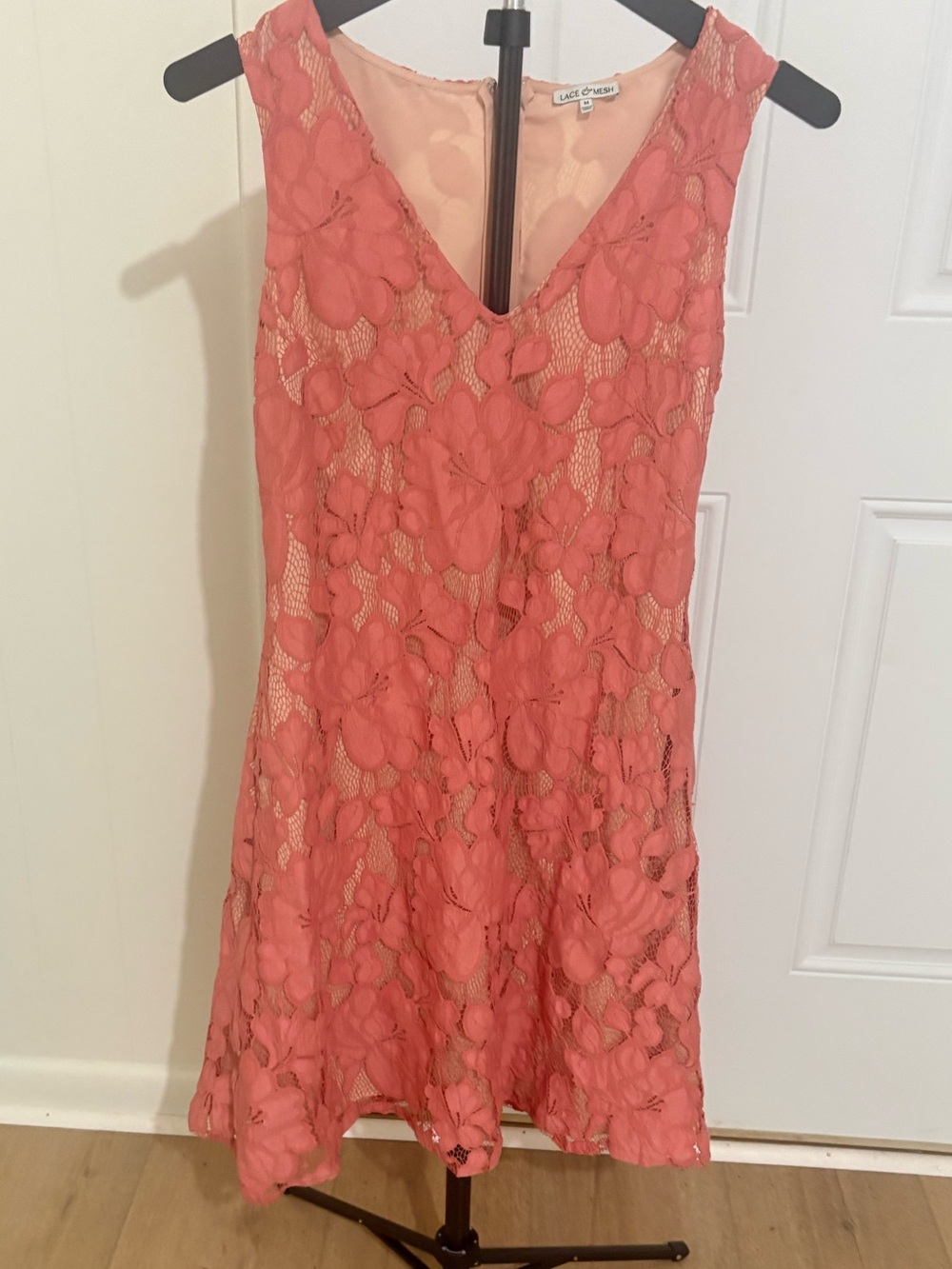 Sleeveless Coral Lace A-Line Dress